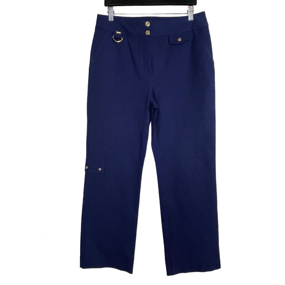 St. John Sport Pants Womens 32 Navy Blue Nautical Gold Hardware Cargo Straight